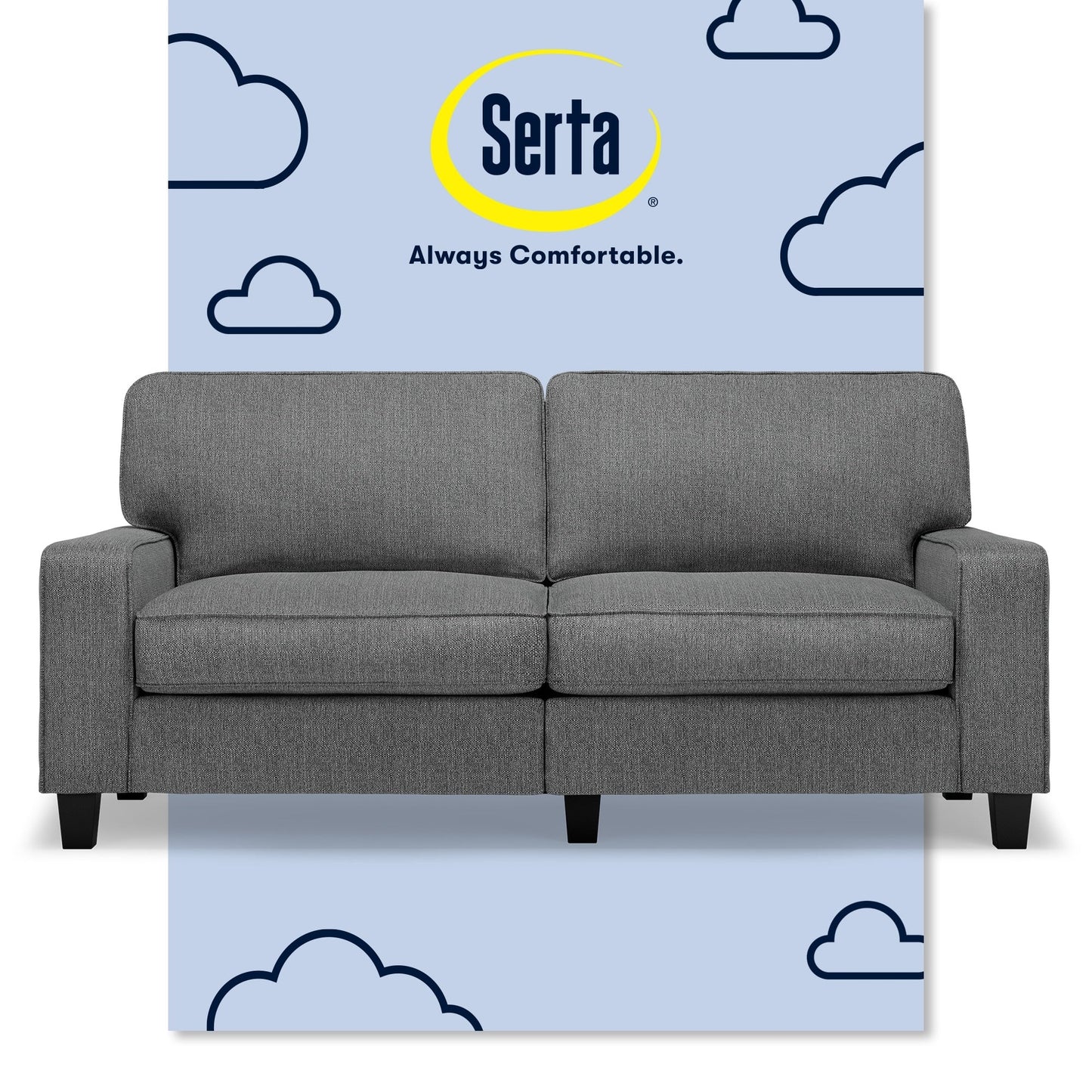 Canapé Serta Palisades 73 à accoudoirs droits, polyester facile d'entretien, dossier moelleux et coussins d'assise à ressorts ensachés
