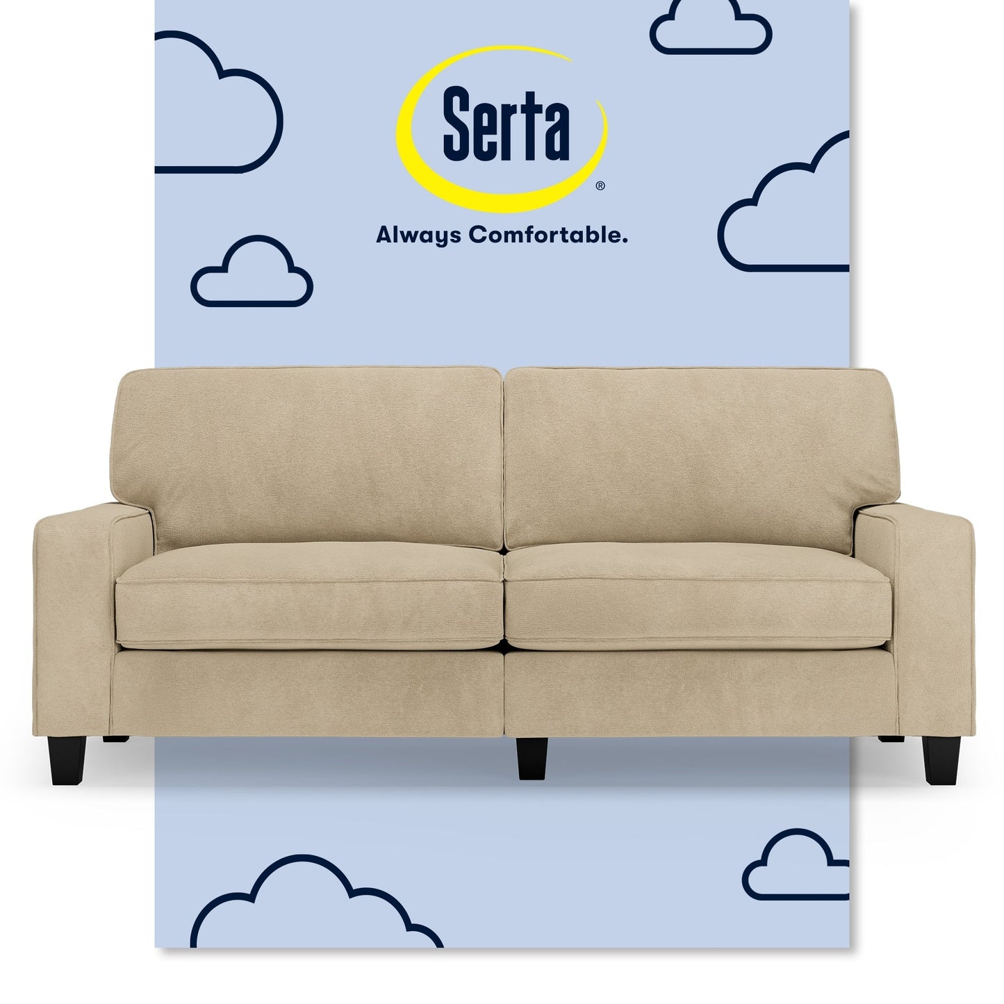 Canapé Serta Palisades 73 à accoudoirs droits, polyester facile d'entretien, dossier moelleux et coussins d'assise à ressorts ensachés