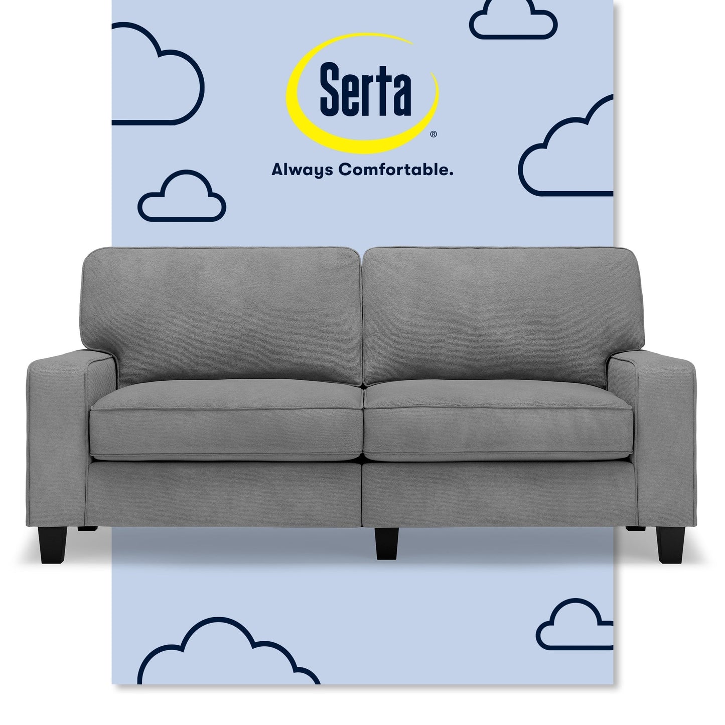 Canapé Serta Palisades 73 à accoudoirs droits, polyester facile d'entretien, dossier moelleux et coussins d'assise à ressorts ensachés