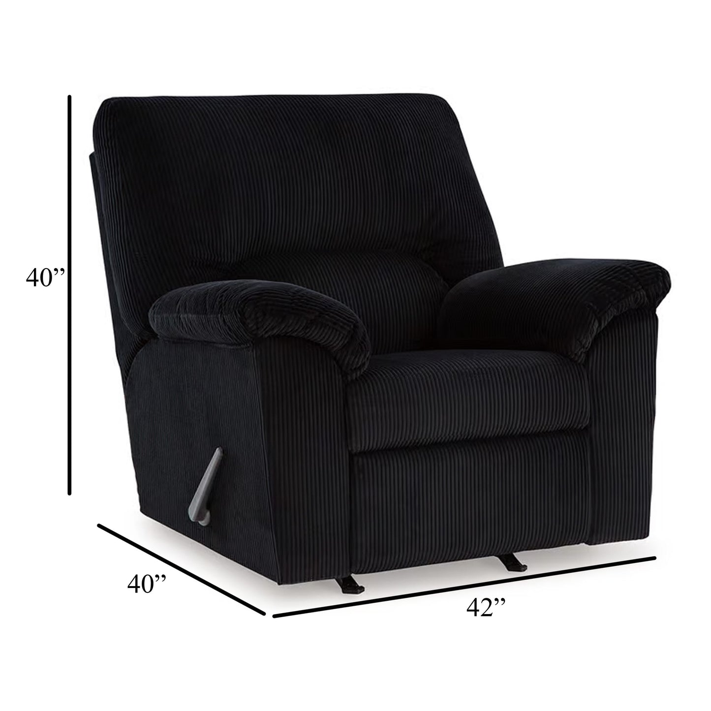 Fauteuil d'appoint inclinable manuel Simy, 40 pouces, velours côtelé noir