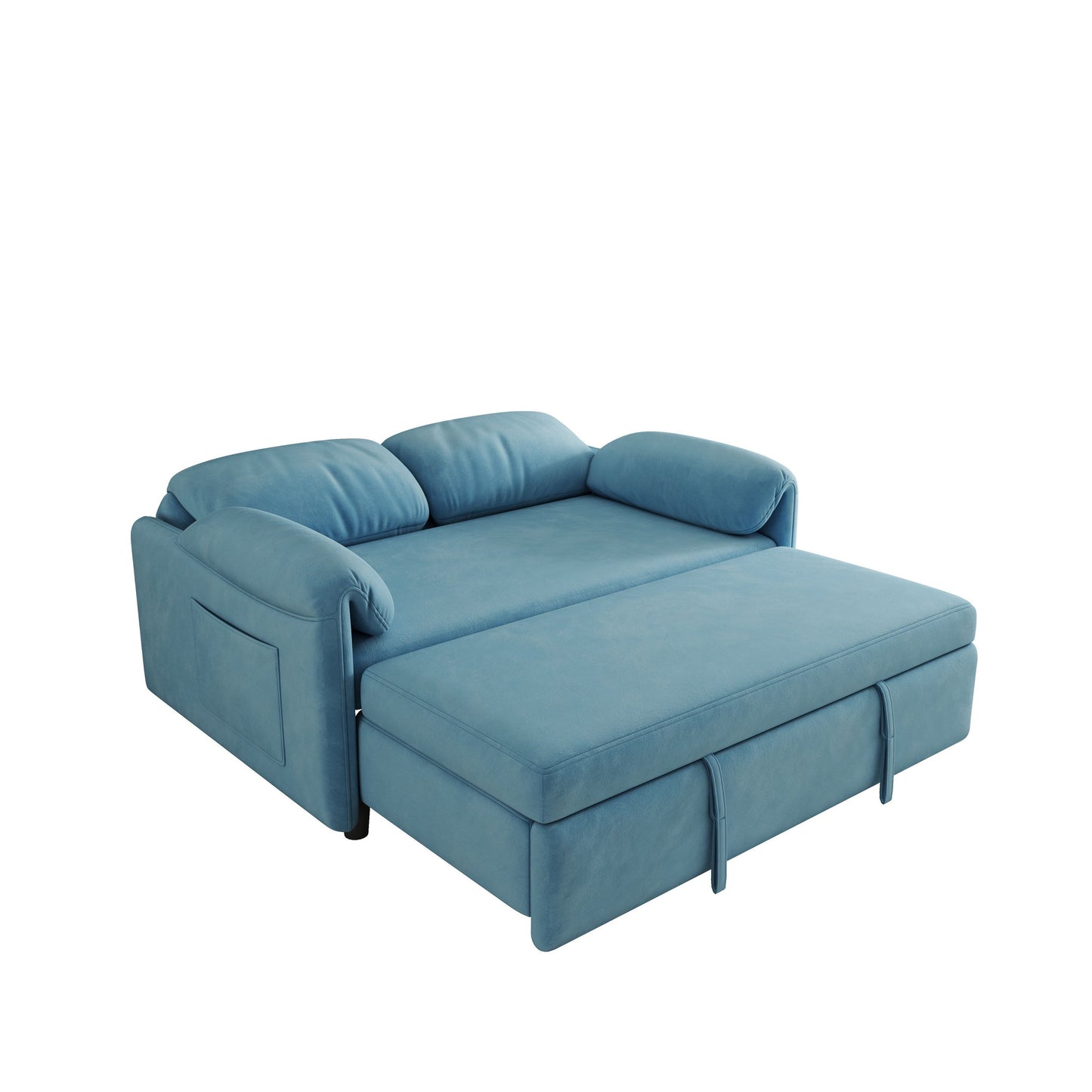 Présentation du canapé : Canapé-lit 54 en velours bleu – Un bijou de salon à double usage avec option de lit rétractable