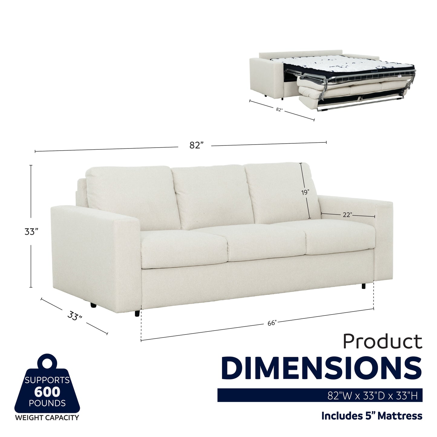 Canapé-lit queen Stearns & Foster® Paolo de 82 po avec matelas en mousse à mémoire de forme de 5 po