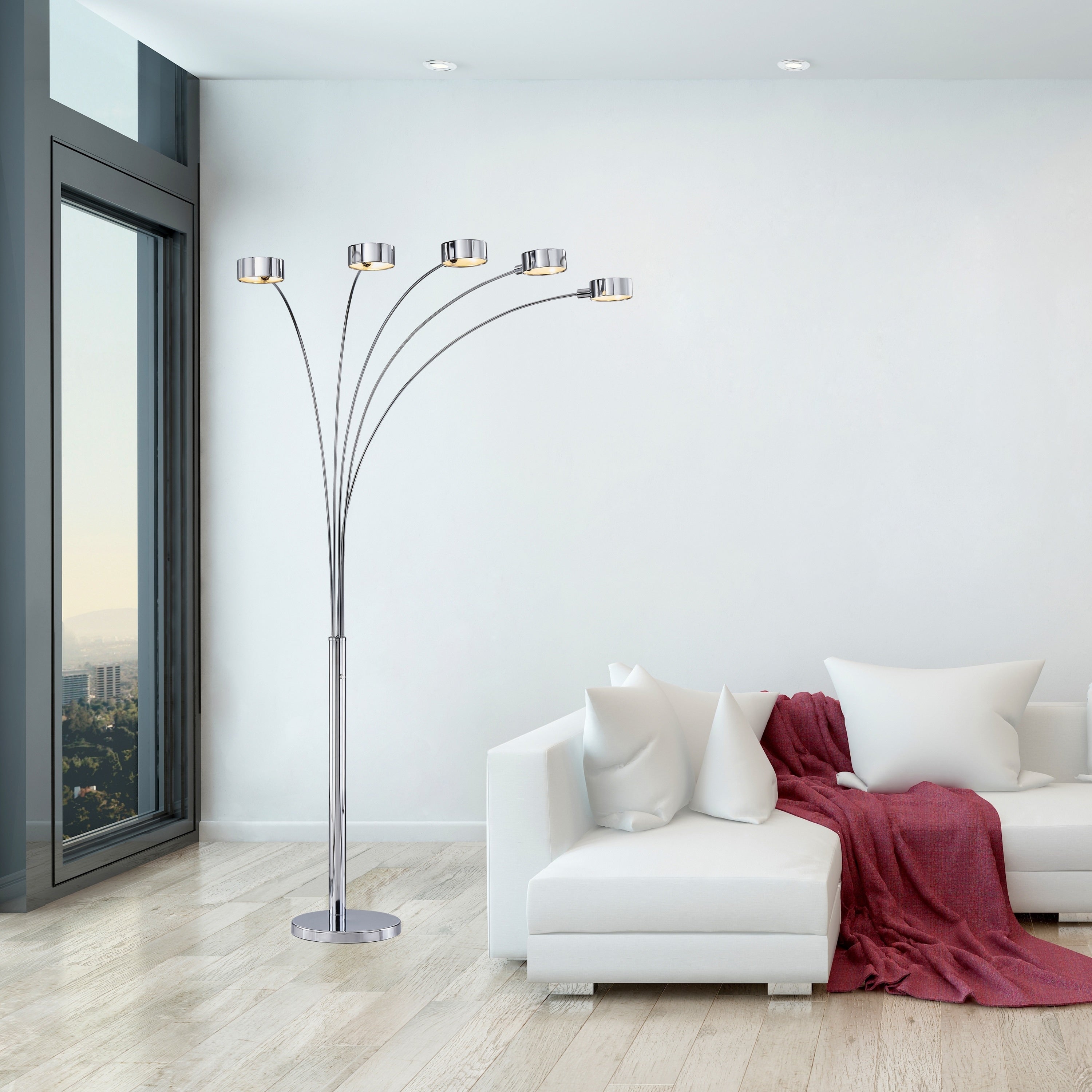 Lampadaire arqué 5 lumières Charlie de Strick & Bolton en acier brossé