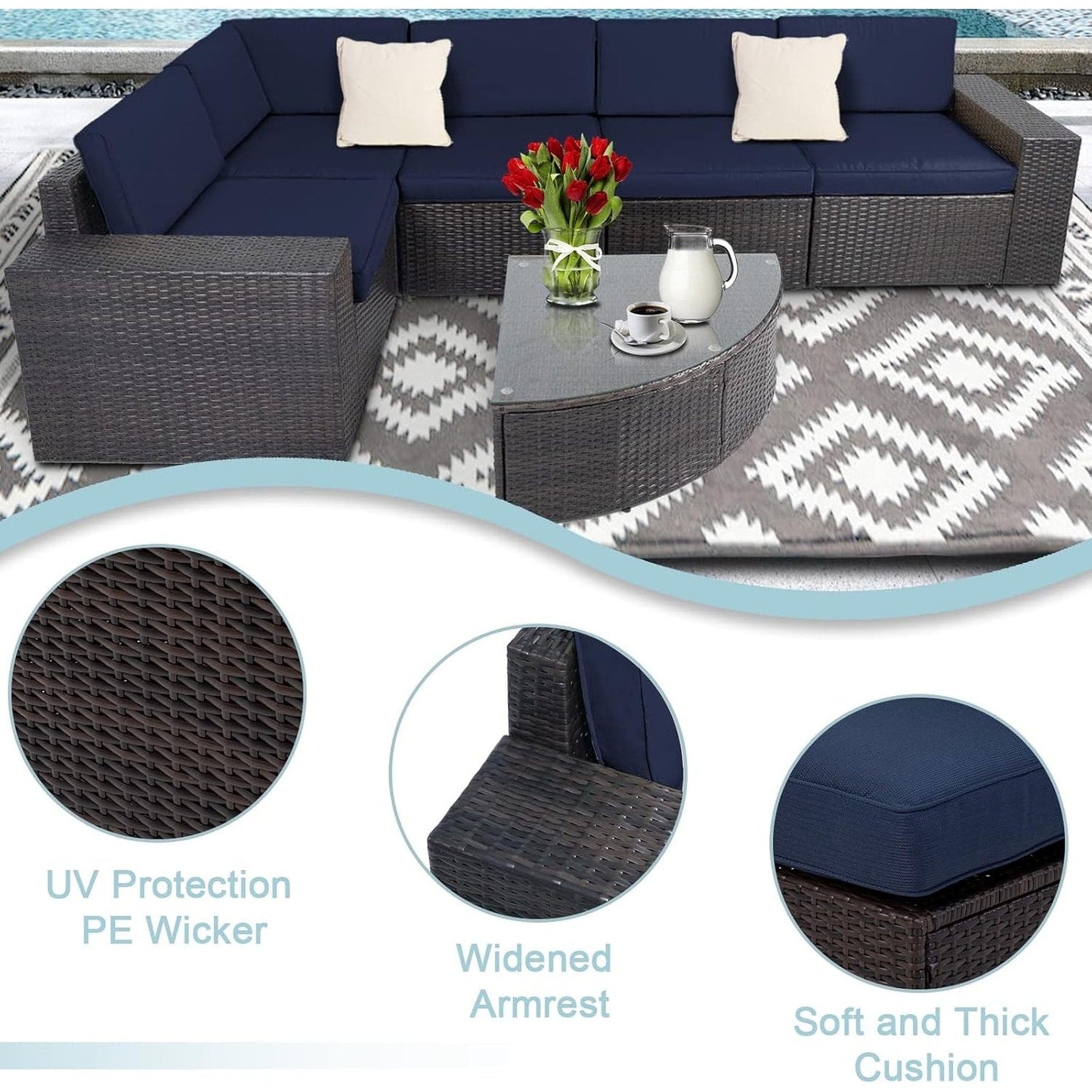 Ensemble de canapés d'extérieur 6 pièces en rotin marron Suncrown avec table