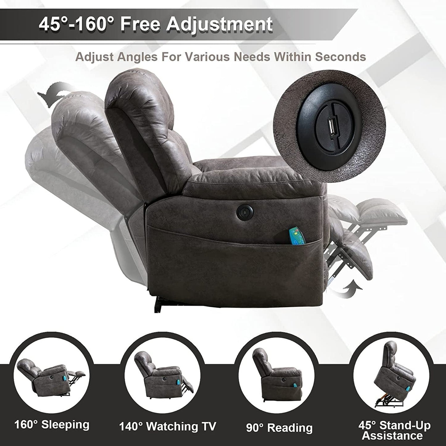 Fauteuil inclinable électrique surdimensionné de 42 po avec massage et chauffage