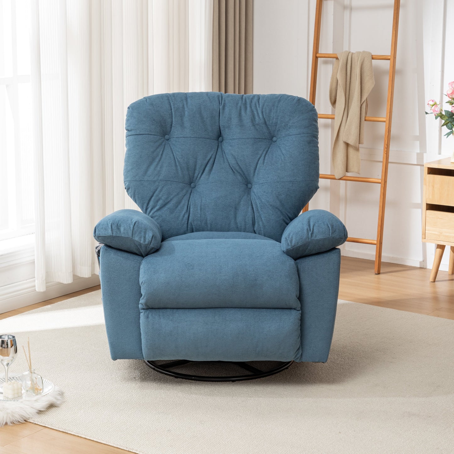 Fauteuil inclinable pivotant avec rembourrage en polaire synthétique douce, confort généreux, fonction planeur, poche latérale, dossier réglable