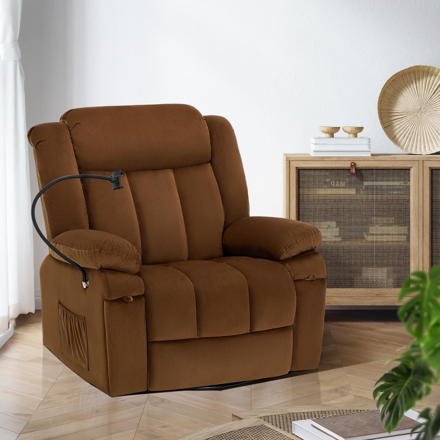 Fauteuil inclinable pivotant à bascule avec massage, chauffage et support pour téléphone – Idéal pour le salon, le bureau, la chambre