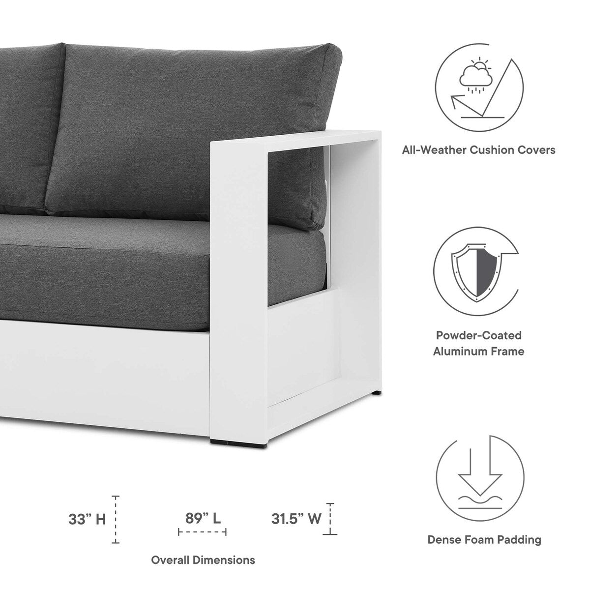 Ensemble de patio extérieur Tahoe 2 pièces en aluminium avec revêtement en poudre