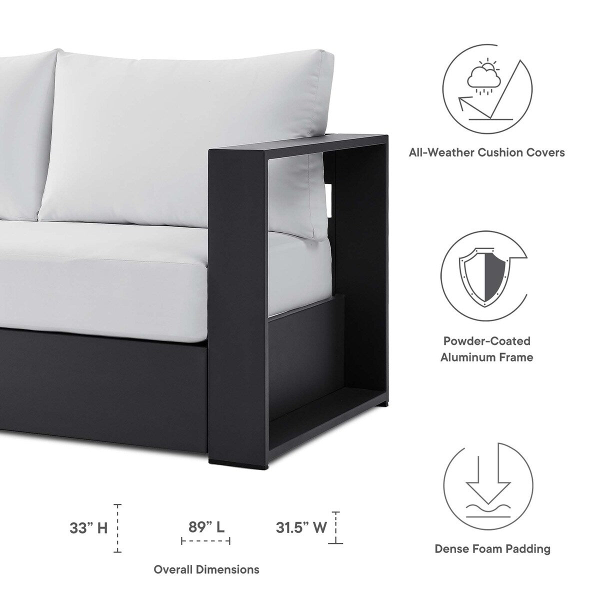 Ensemble de patio extérieur Tahoe 2 pièces en aluminium avec revêtement en poudre