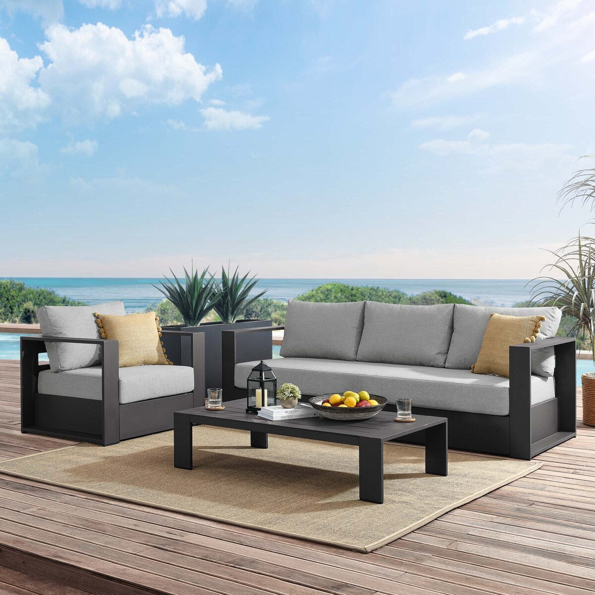 Ensemble de patio extérieur Tahoe 3 pièces en aluminium avec revêtement en poudre