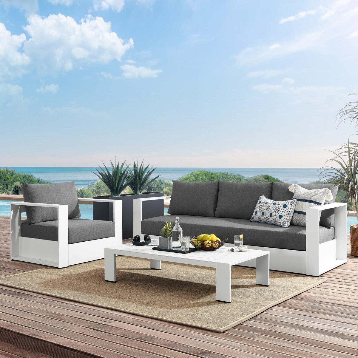 Ensemble de patio extérieur Tahoe 3 pièces en aluminium avec revêtement en poudre