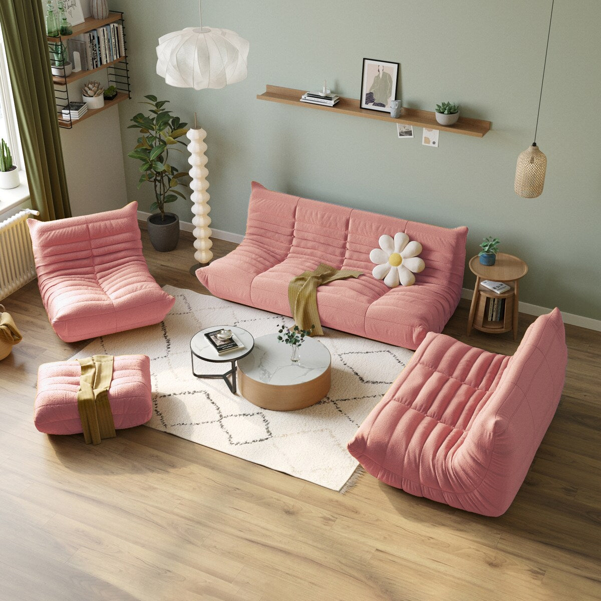 Ensembles de canapés poufs en velours Teddy