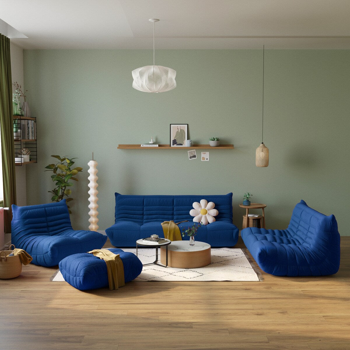 Ensembles de canapés poufs en velours Teddy