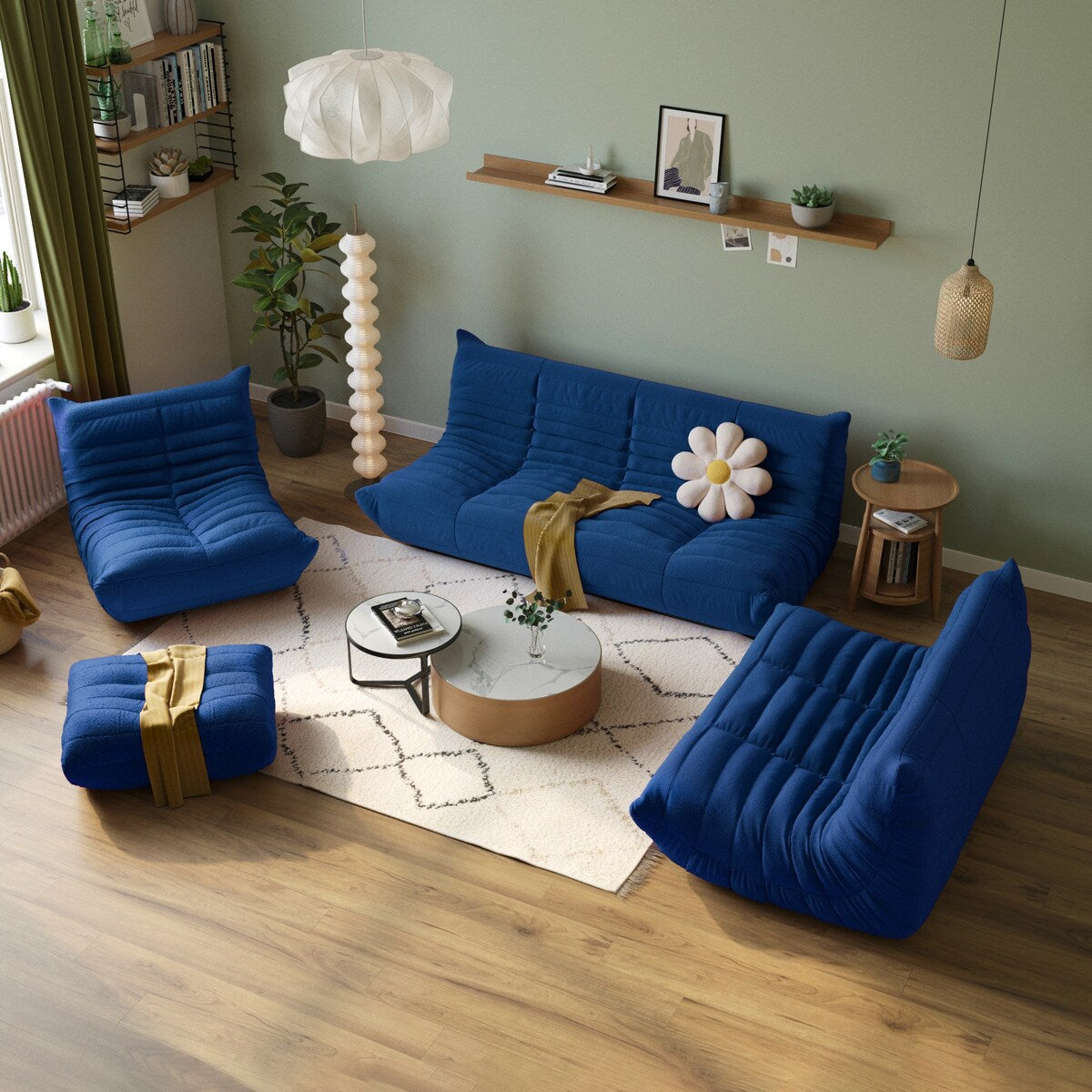 Ensembles de canapés poufs en velours Teddy