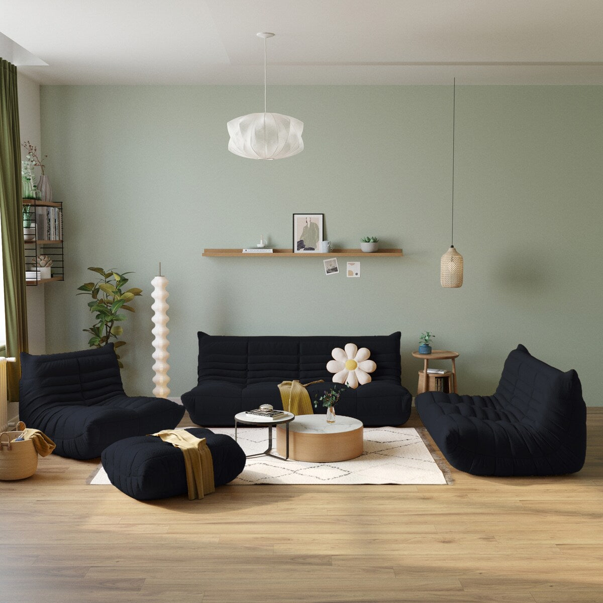 Ensembles de canapés poufs en velours Teddy