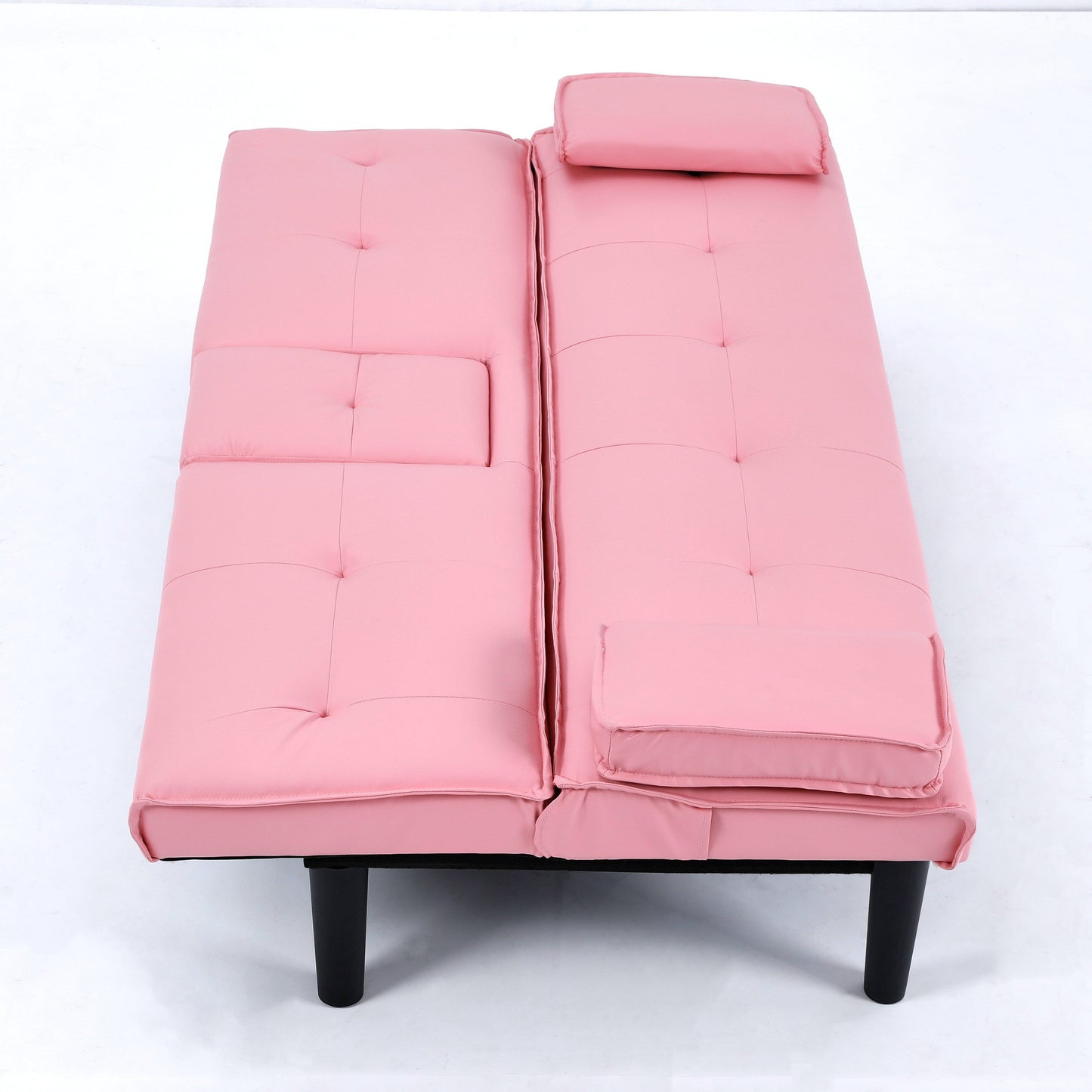 Le canapé-lit multifonctionnel en PVC noir de 67 pouces avec un design pliable et porte-gobelet