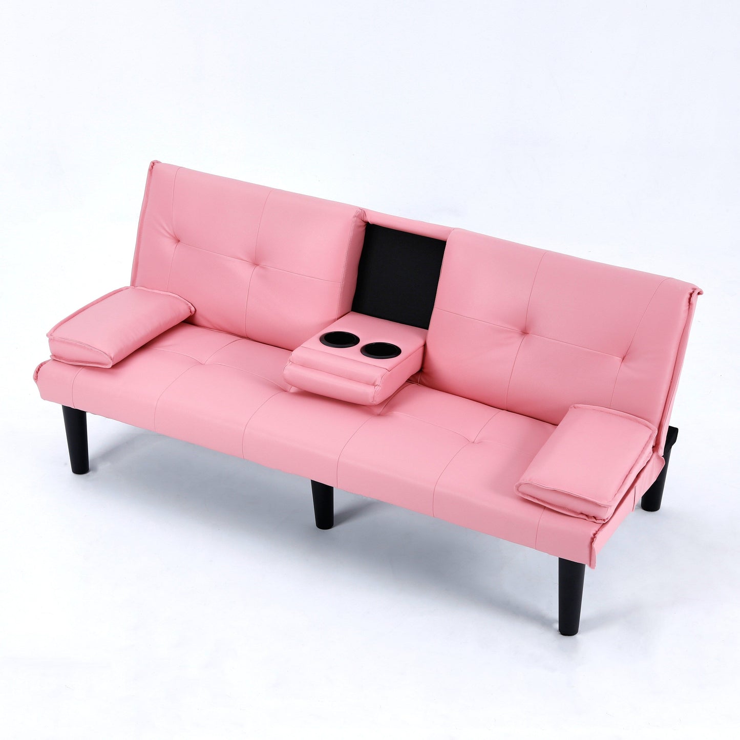 Le canapé-lit multifonctionnel en PVC noir de 67 pouces avec un design pliable et porte-gobelet