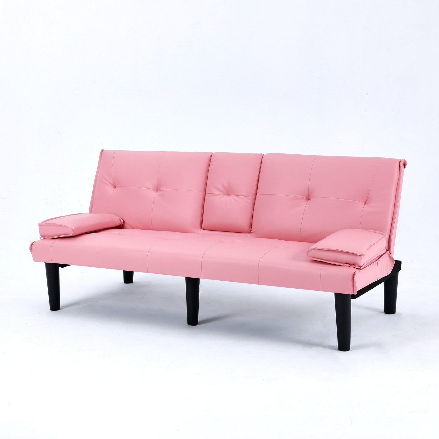 Le canapé-lit multifonctionnel en PVC noir de 67 pouces avec un design pliable et porte-gobelet