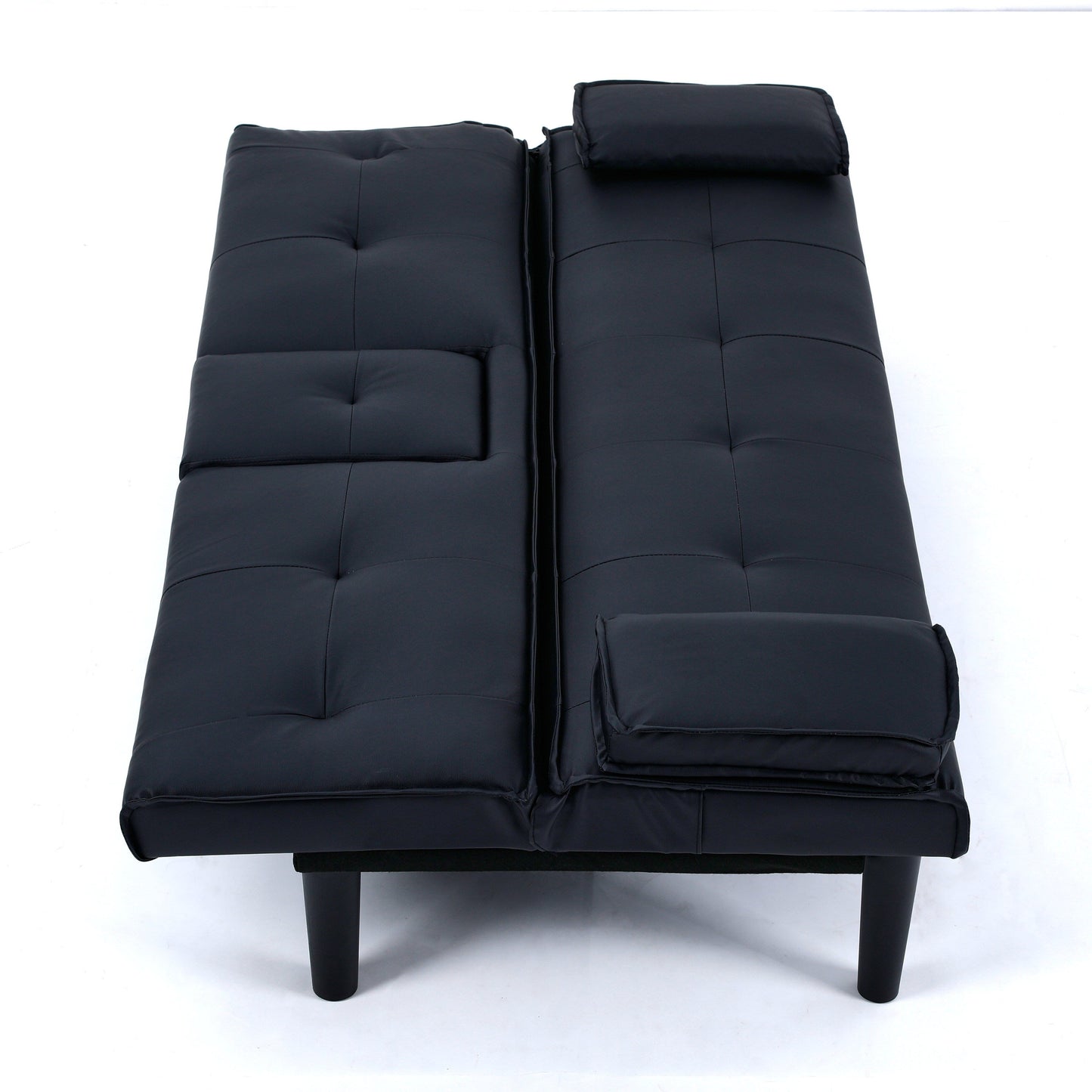 Le canapé-lit multifonctionnel en PVC noir de 67 pouces avec un design pliable et porte-gobelet