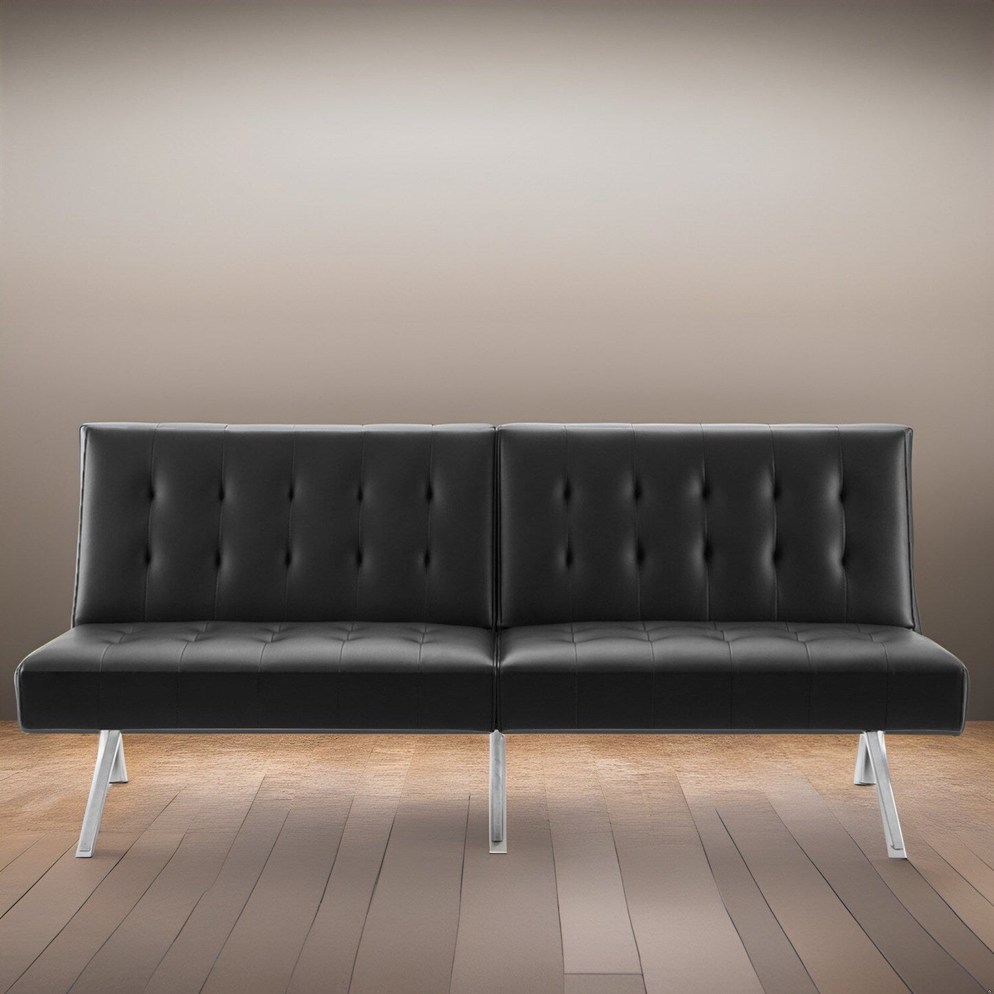 Canapé-lit futon capitonné moderne du milieu du siècle avec dossier divisé et pieds chromés