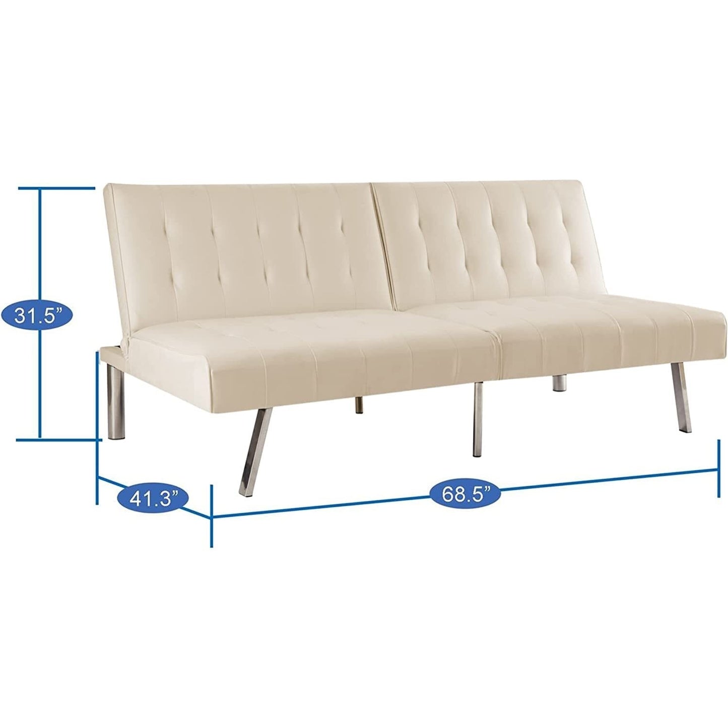 Canapé-lit futon capitonné moderne du milieu du siècle avec dossier divisé et pieds chromés