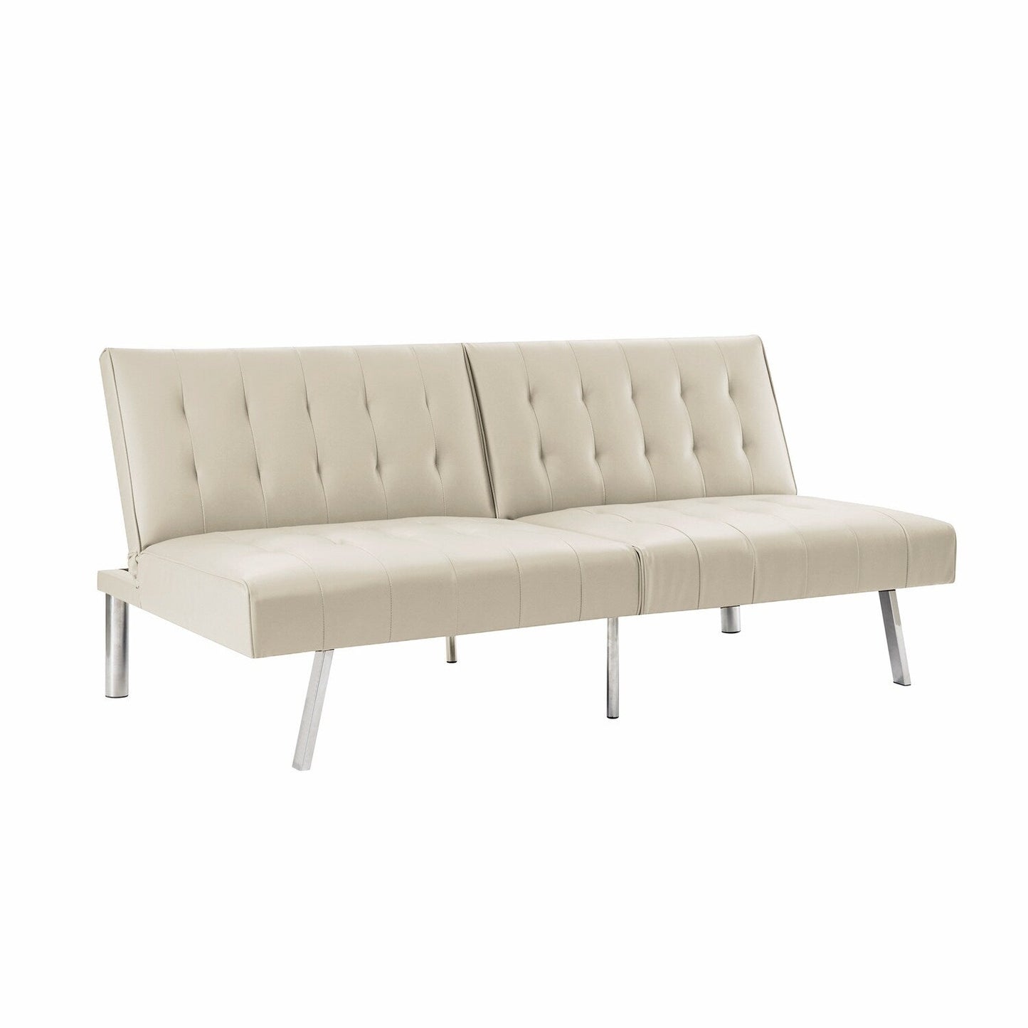 Canapé-lit futon capitonné moderne du milieu du siècle avec dossier divisé et pieds chromés
