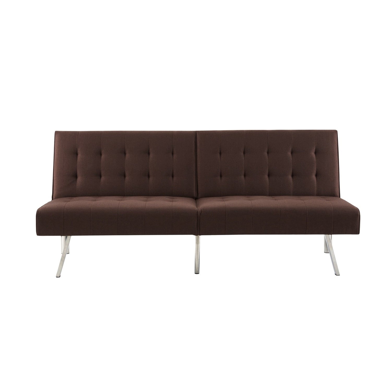 Canapé-lit futon capitonné moderne du milieu du siècle avec dossier divisé et pieds chromés