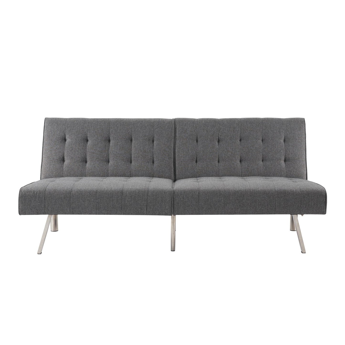 Canapé-lit futon capitonné moderne du milieu du siècle avec dossier divisé et pieds chromés
