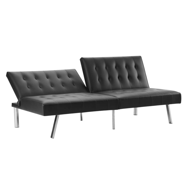 Canapé-lit futon capitonné moderne du milieu du siècle avec dossier divisé et pieds chromés