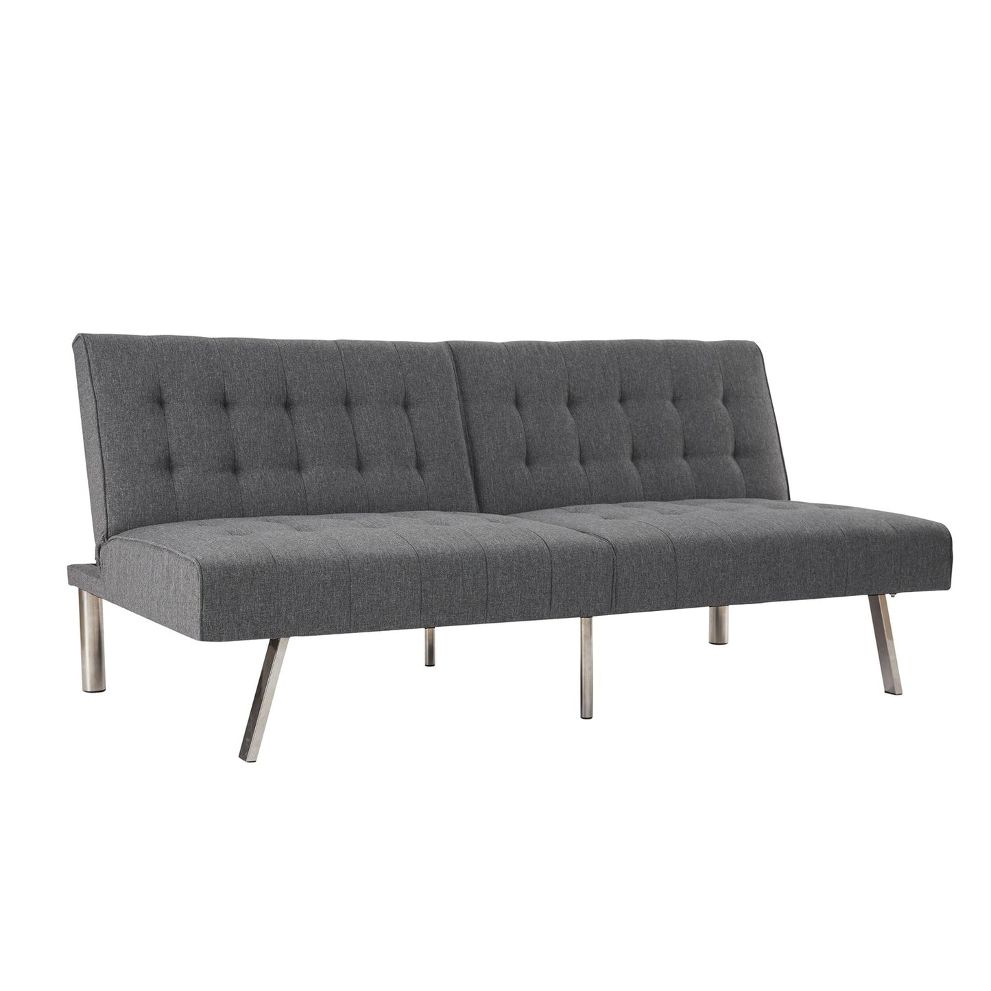 Canapé-lit futon capitonné moderne du milieu du siècle avec dossier divisé et pieds chromés