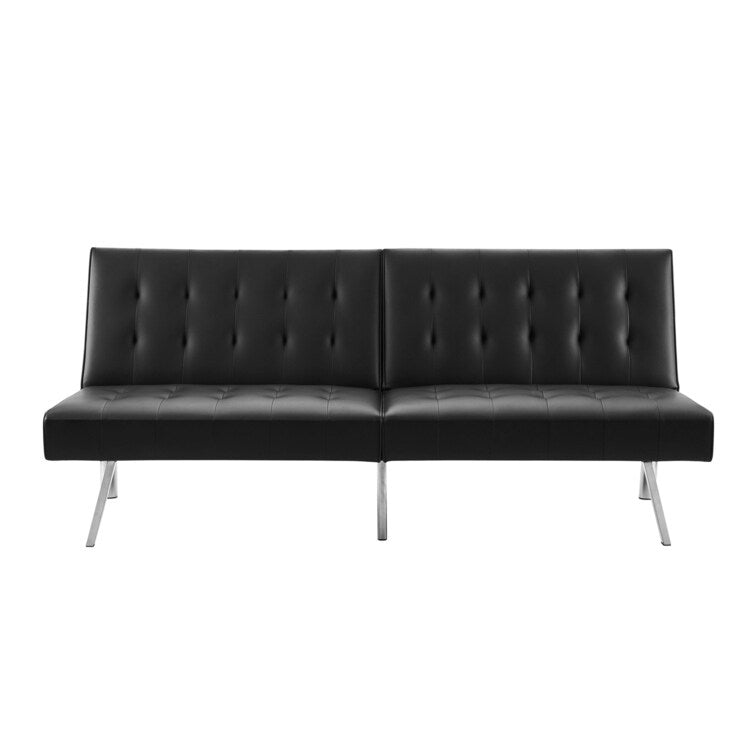 Canapé-lit futon capitonné moderne du milieu du siècle avec dossier divisé et pieds chromés