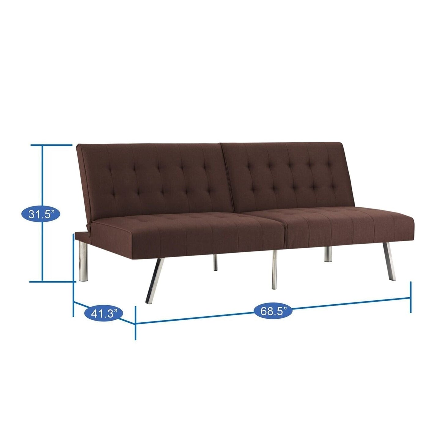 Canapé-lit futon capitonné moderne du milieu du siècle avec dossier divisé et pieds chromés