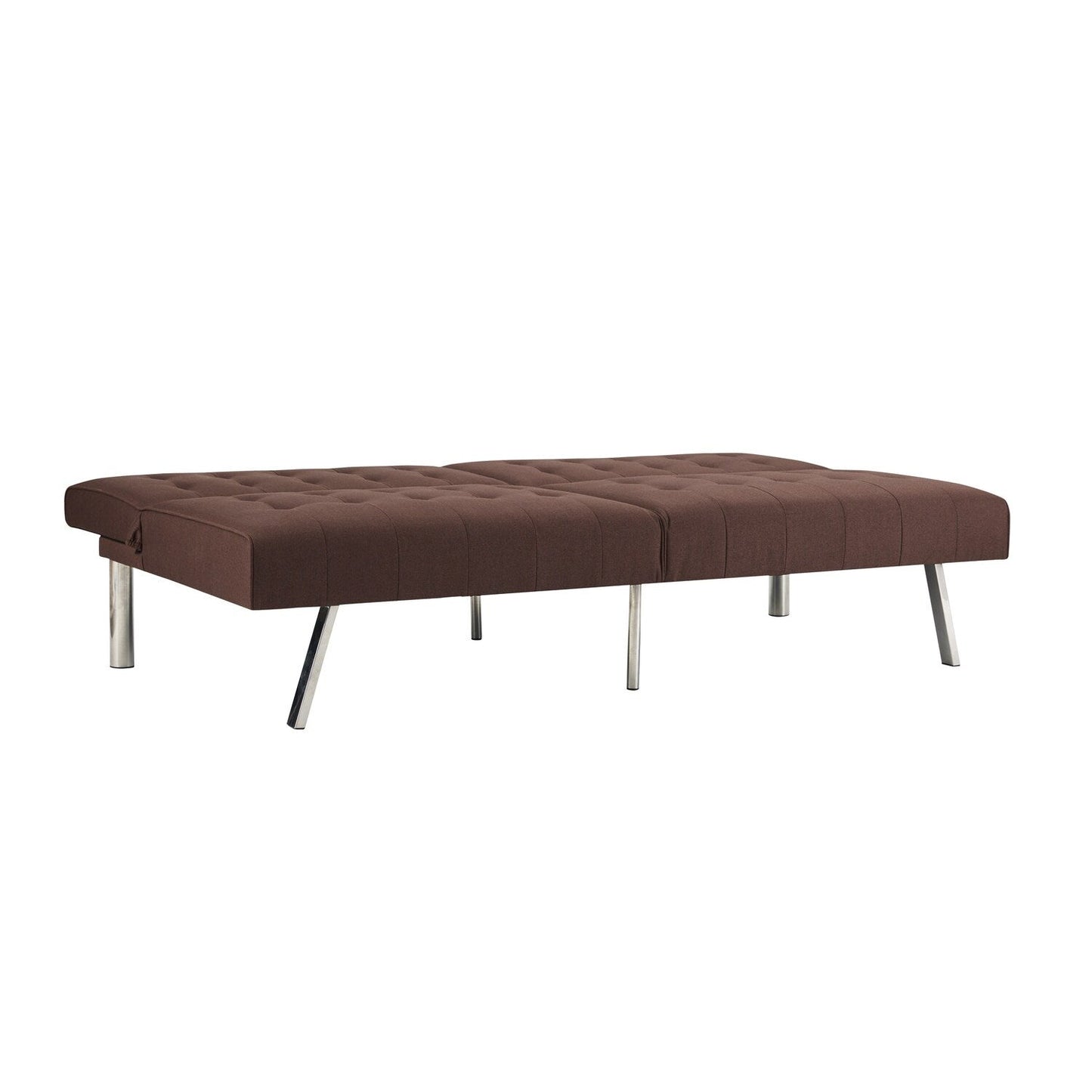 Canapé-lit futon capitonné moderne du milieu du siècle avec dossier divisé et pieds chromés