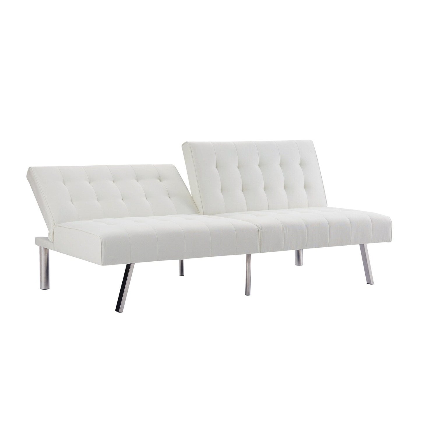 Canapé-lit futon capitonné moderne du milieu du siècle avec dossier divisé et pieds chromés