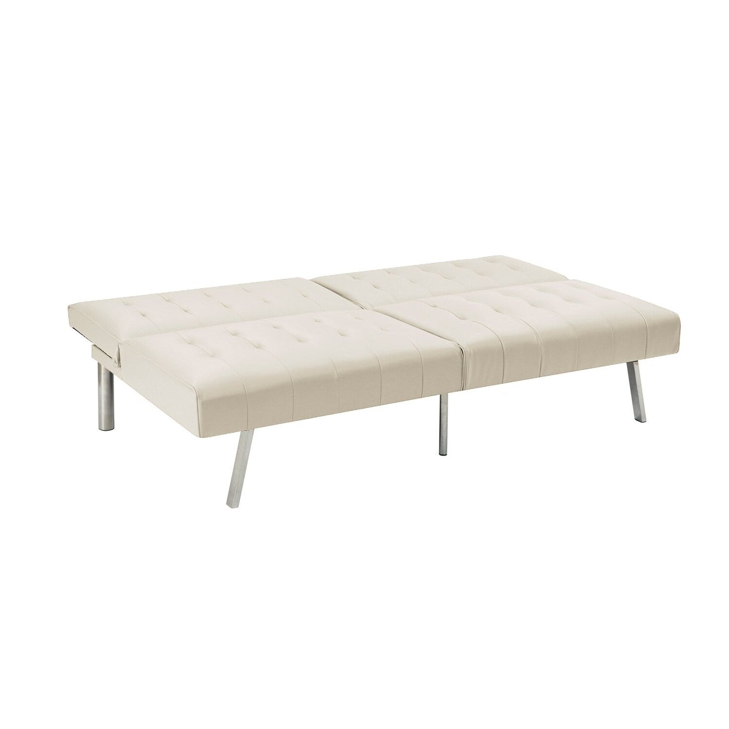 Canapé-lit futon capitonné moderne du milieu du siècle avec dossier divisé et pieds chromés