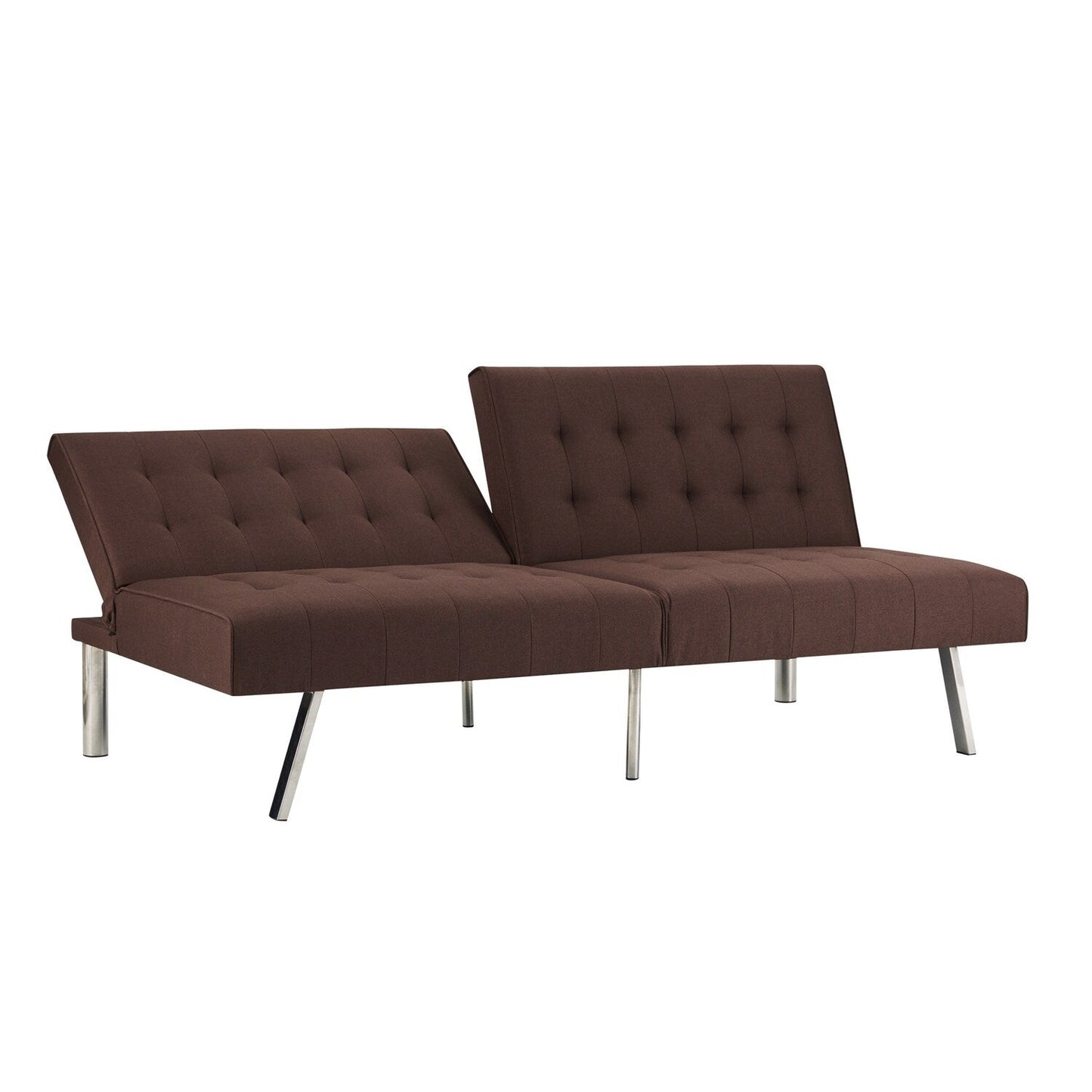 Canapé-lit futon capitonné moderne du milieu du siècle avec dossier divisé et pieds chromés