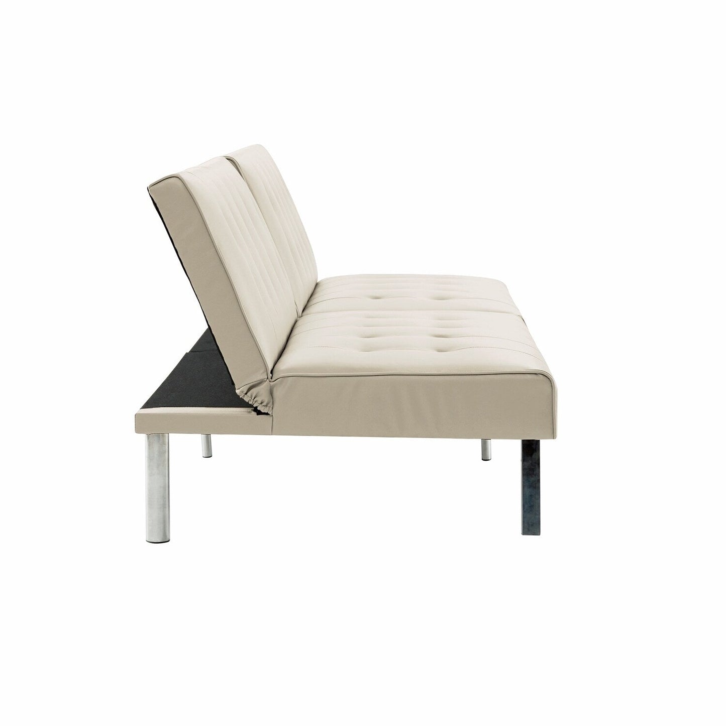 Canapé-lit futon capitonné moderne du milieu du siècle avec dossier divisé et pieds chromés
