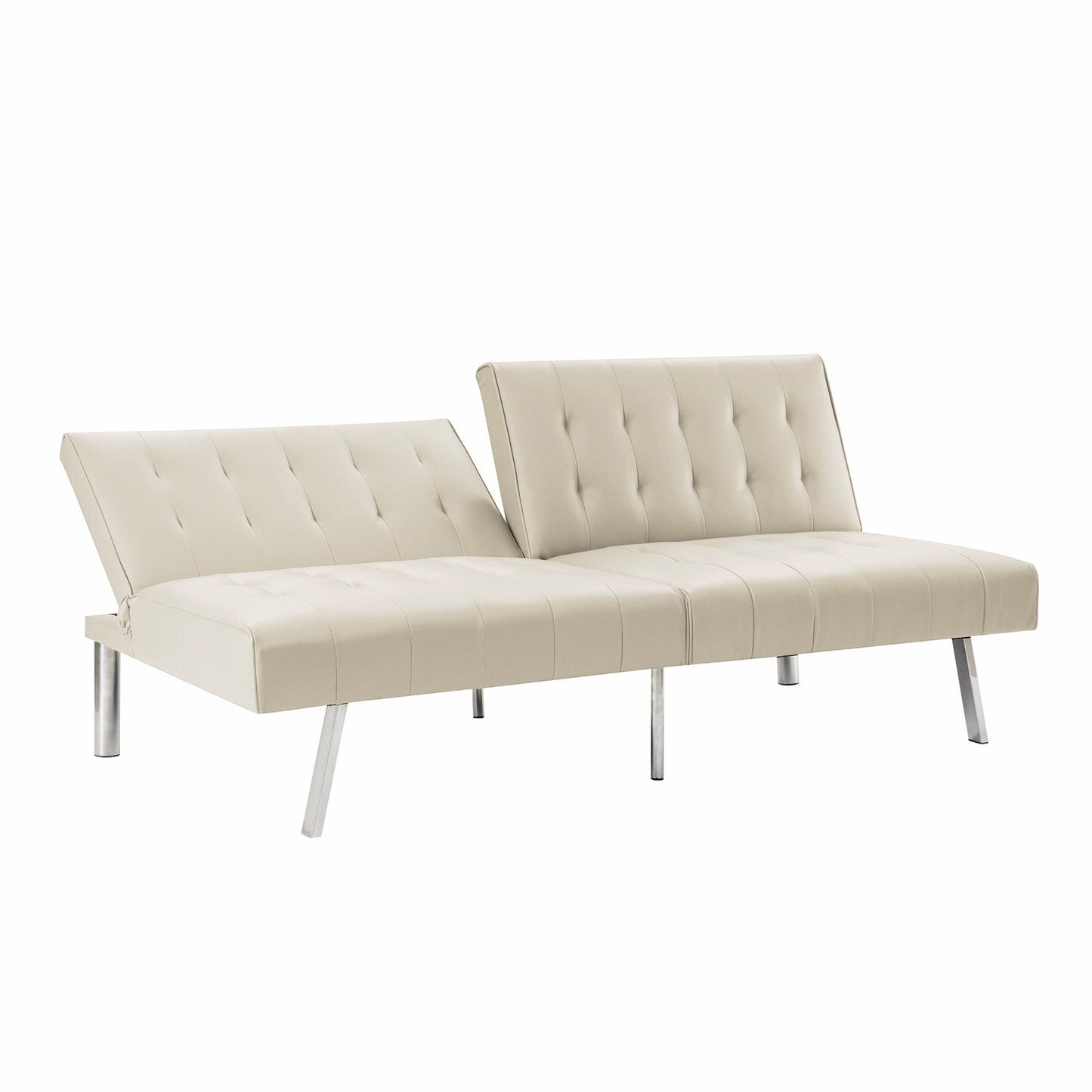 Canapé-lit futon capitonné moderne du milieu du siècle avec dossier divisé et pieds chromés