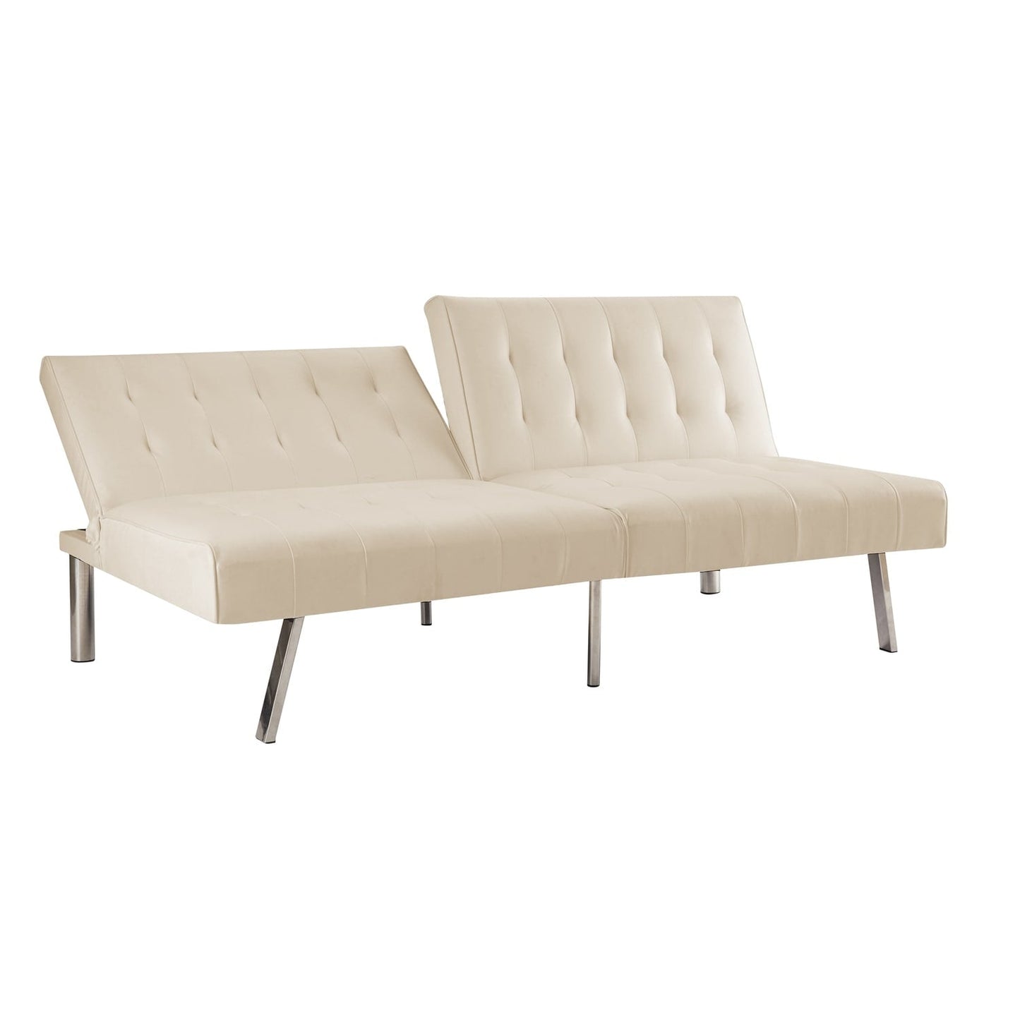 Canapé-lit futon capitonné moderne du milieu du siècle avec dossier divisé et pieds chromés