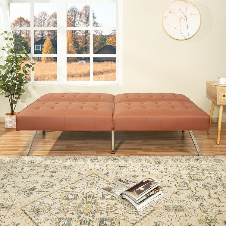 Canapé-lit futon capitonné moderne du milieu du siècle avec dossier divisé et pieds chromés