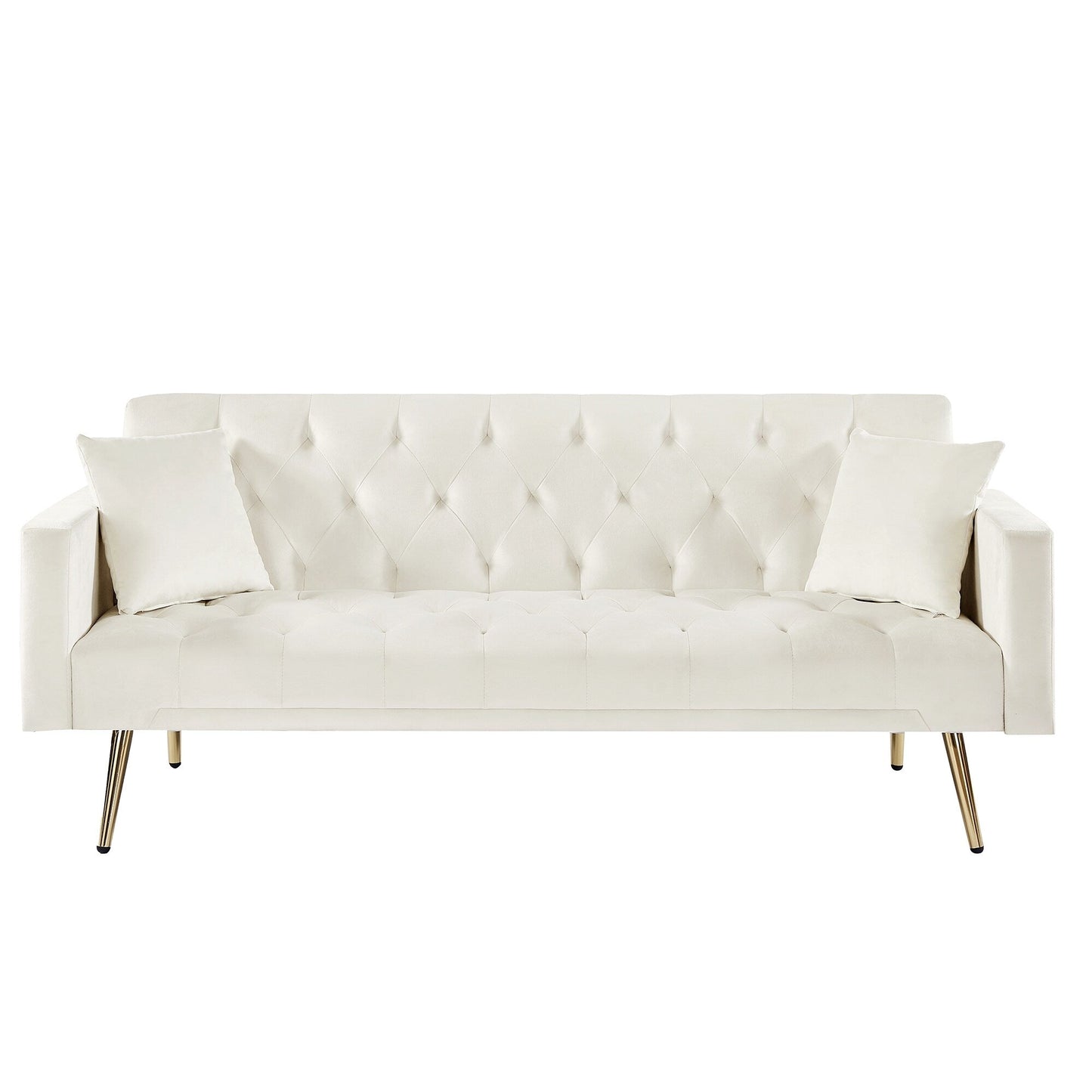 Canapé-lit convertible capitonné et pliable, couleur blanc crème