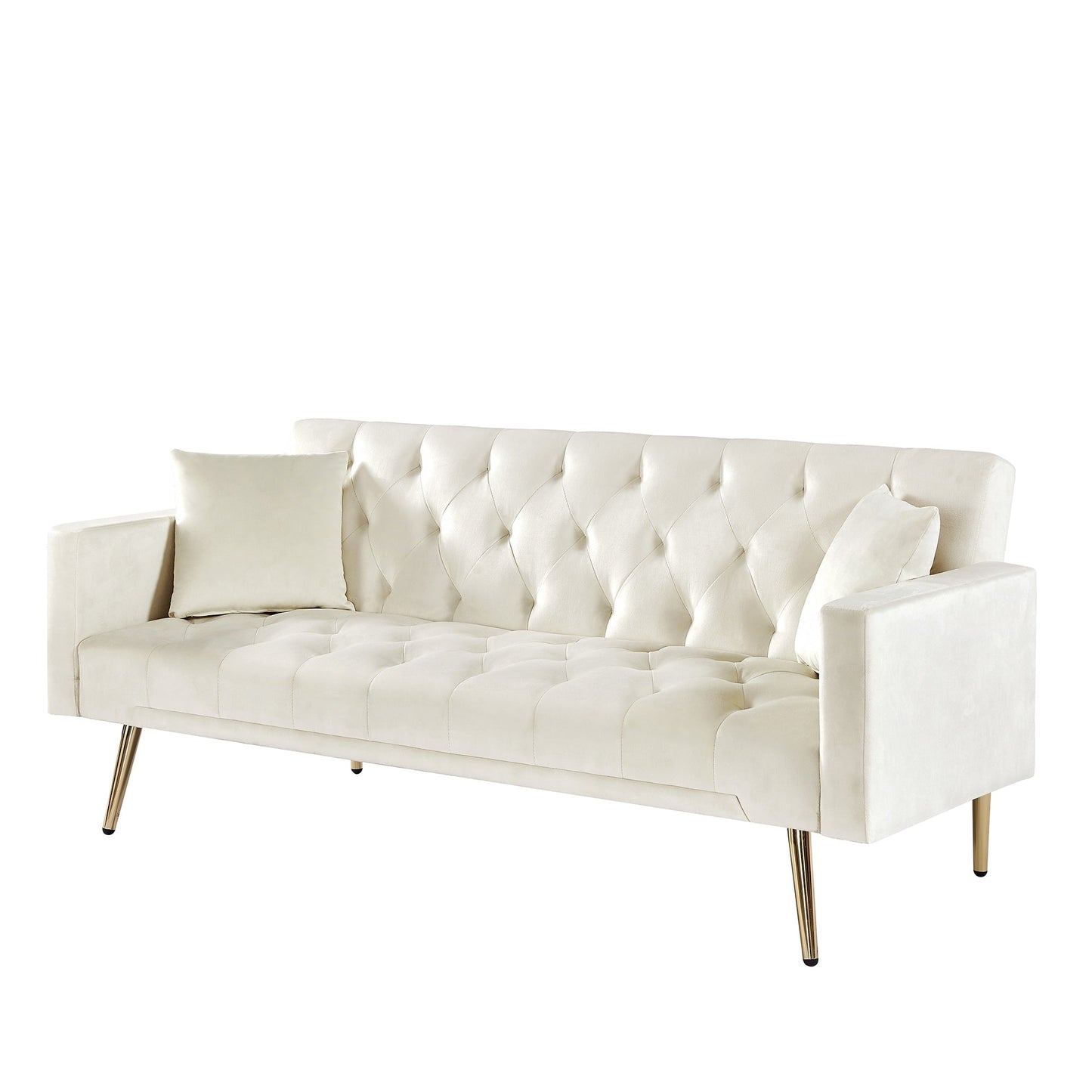 Canapé-lit convertible capitonné et pliable, couleur blanc crème