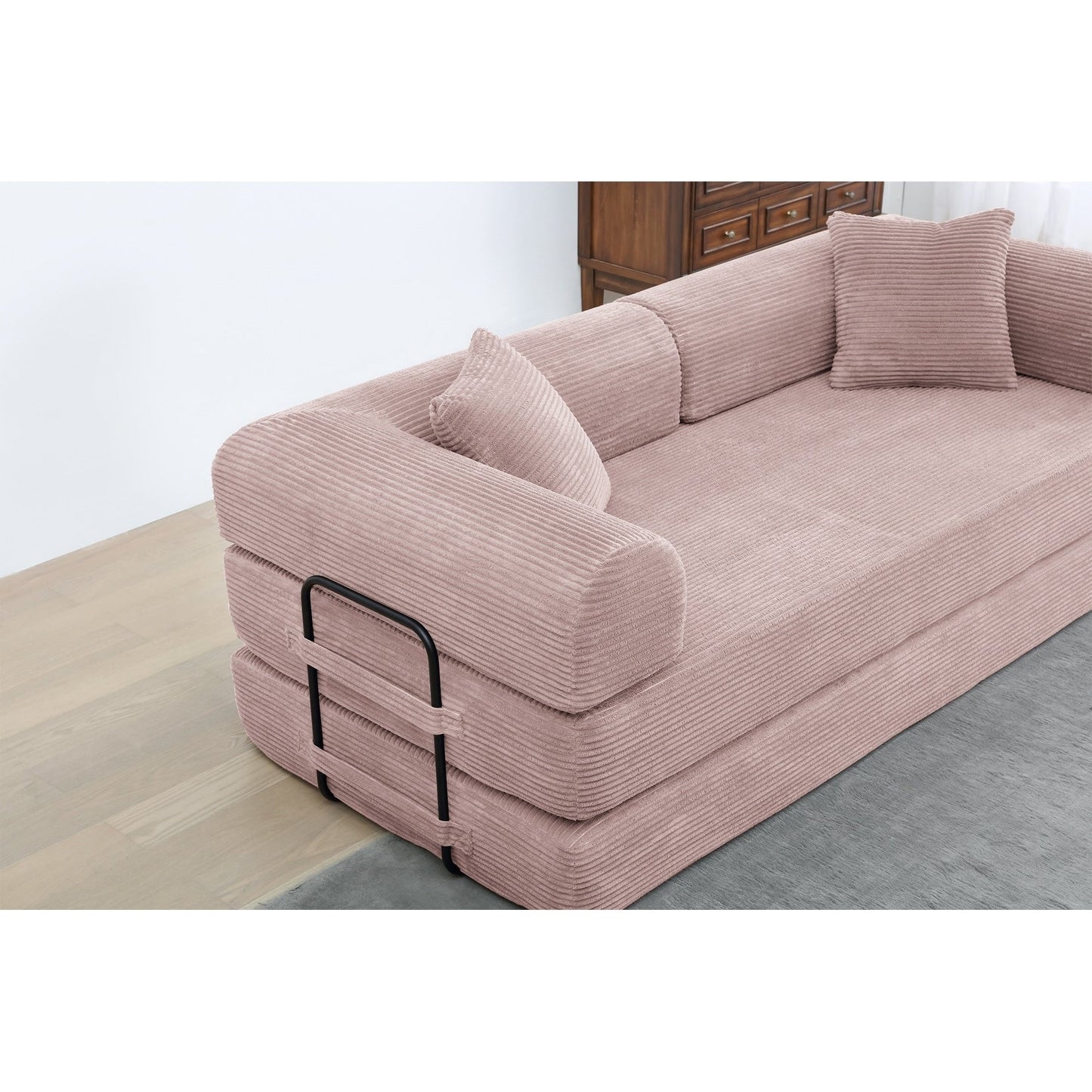 Canapé-lit convertible 2 pièces Twilight, matelas pliant en velours côtelé avec cadre fixe pour un espace de vie confortable