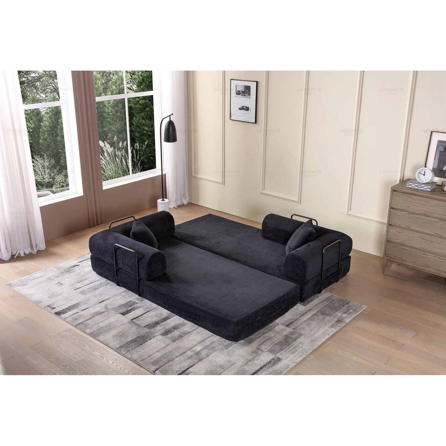 Canapé-lit convertible 2 pièces Twilight, matelas pliant en velours côtelé avec cadre fixe pour un espace de vie confortable