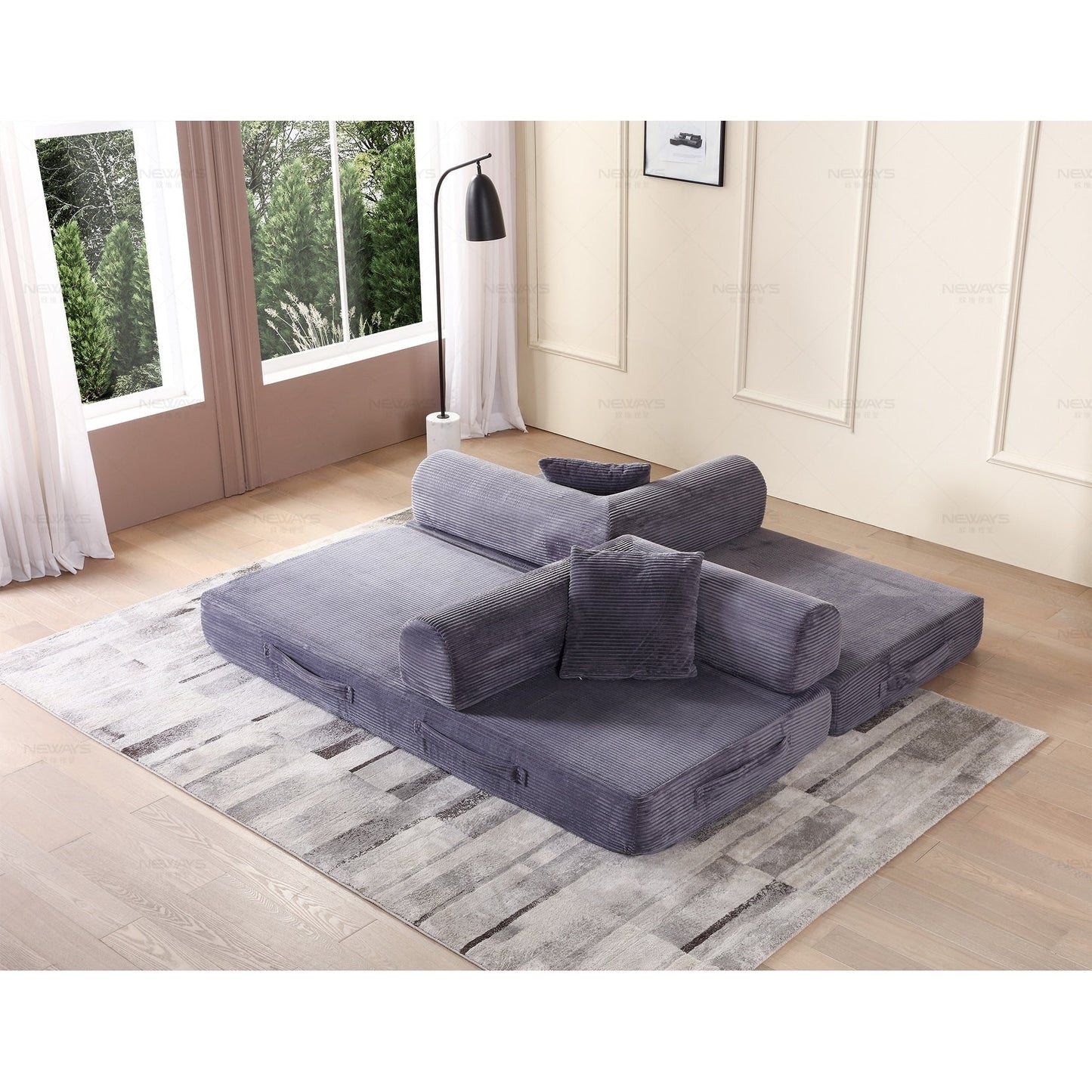 Canapé-lit convertible 2 pièces Twilight, matelas pliant en velours côtelé avec cadre fixe pour un espace de vie confortable