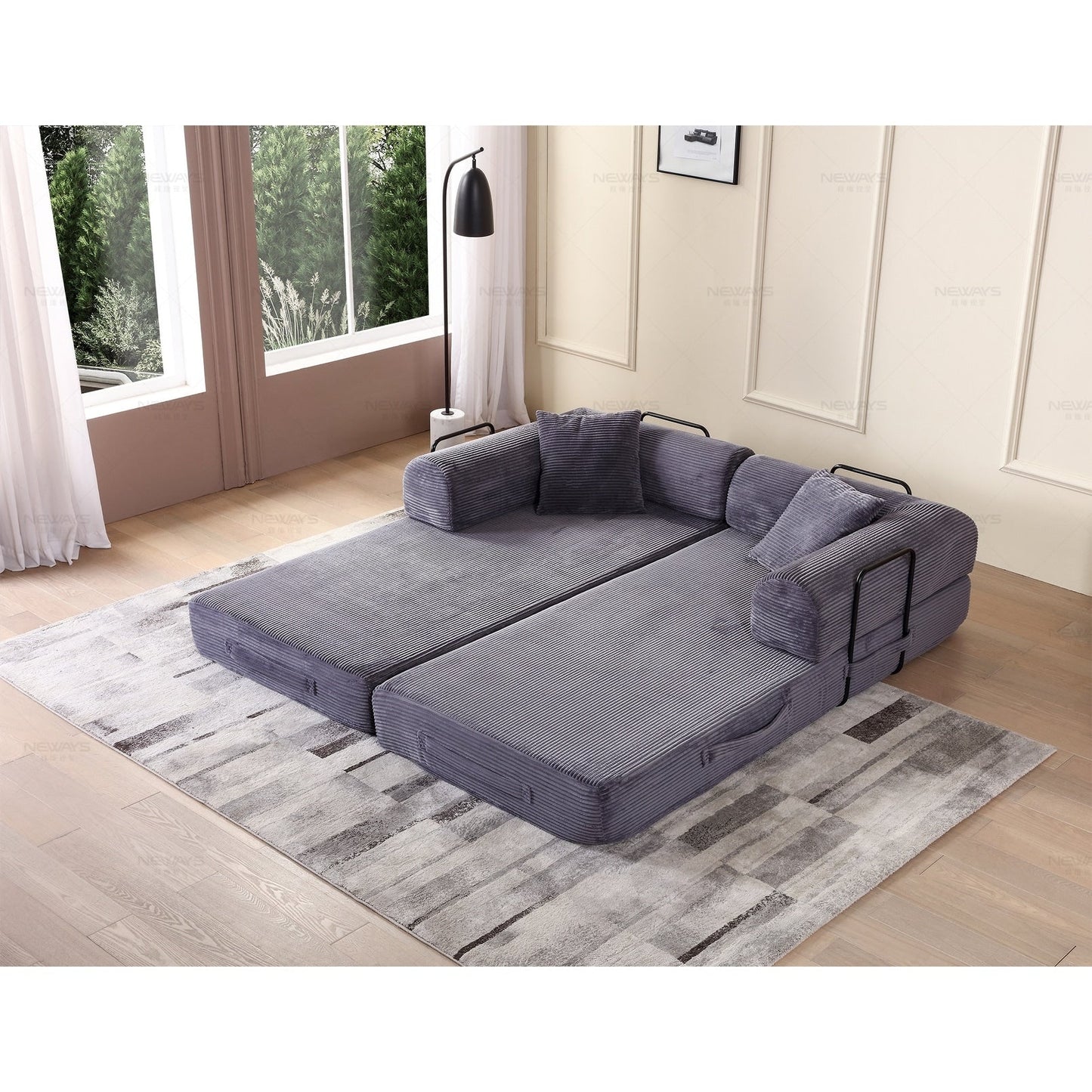 Canapé-lit convertible 2 pièces Twilight, matelas pliant en velours côtelé avec cadre fixe pour un espace de vie confortable