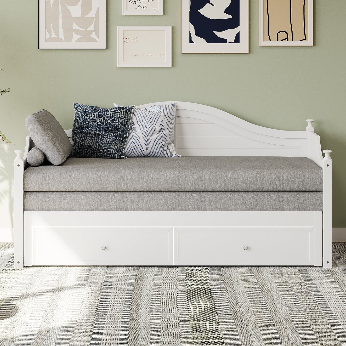 Lit de repos double en bois avec tiroirs de rangement, canapé-lit en bois pour salon, chambre d'amis