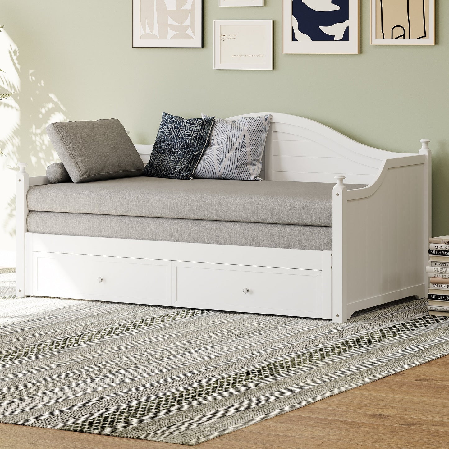 Lit de repos double en bois avec tiroirs de rangement, canapé-lit en bois pour salon, chambre d'amis