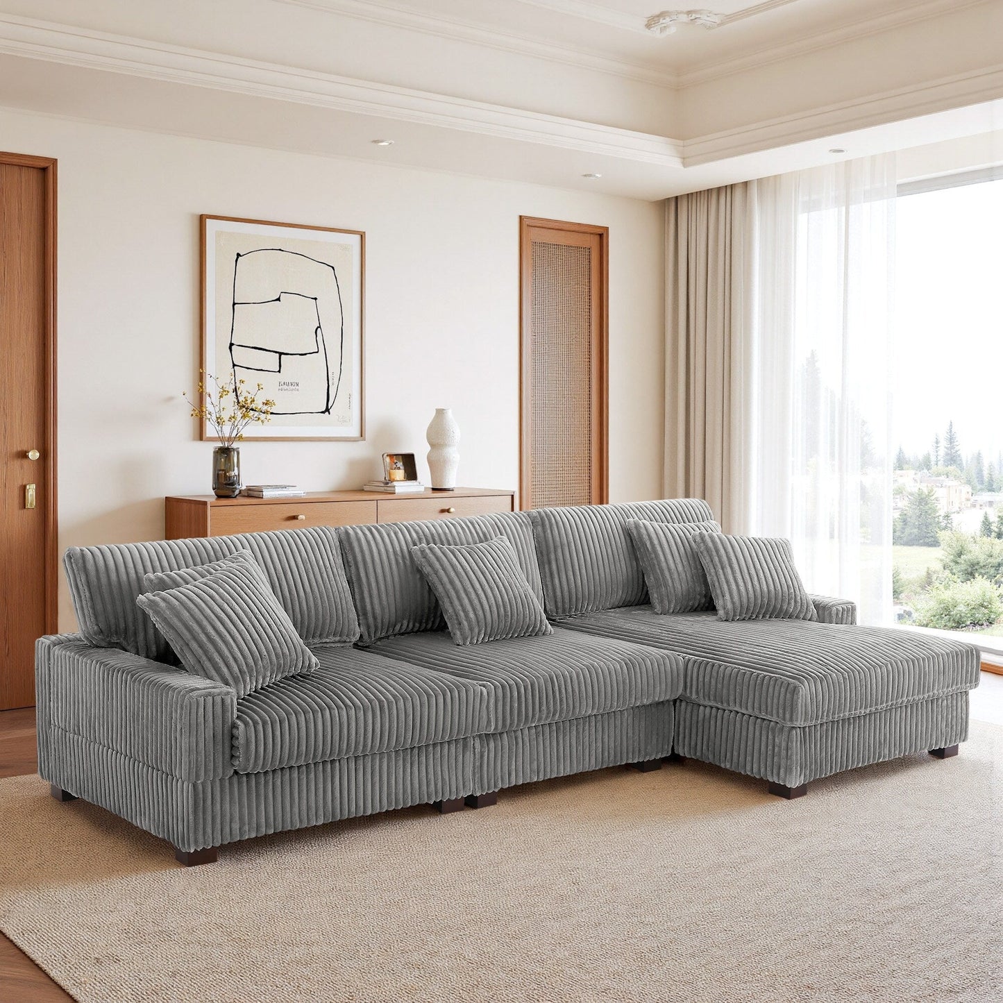 Canapé modulaire en forme de L en velours rembourré UIXE