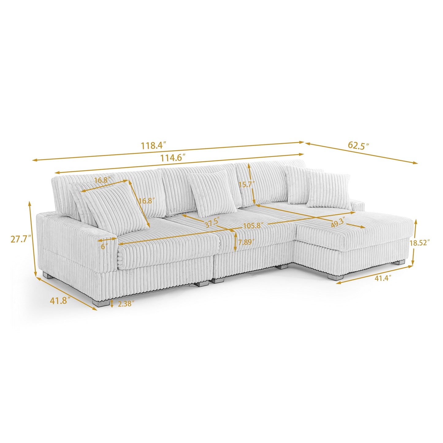 Canapé modulaire en forme de L en velours rembourré UIXE